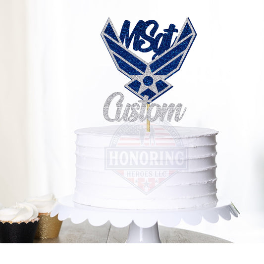Personalized Air Force Emblem Cake Topper: Glitter, 6-inch NO SHED!