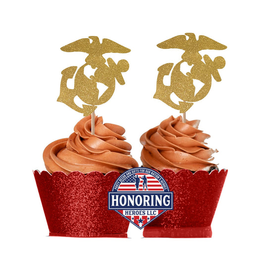 USMC Eagle, Globe, Anchor Glitter Cupcake Toppers NO SHED!