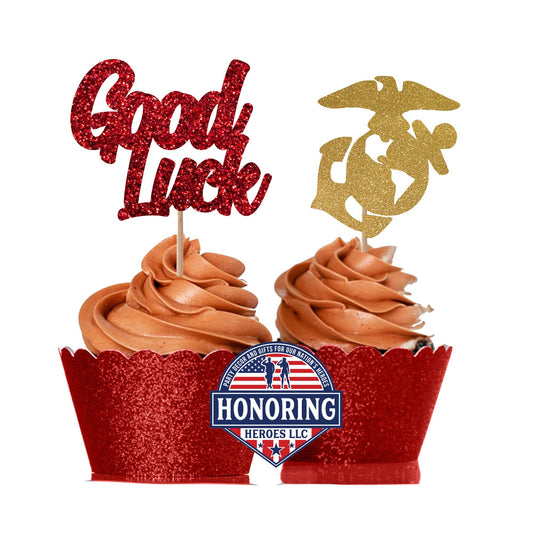 USMC Good Luck and Emblem Cupcake Toppers NO SHED!