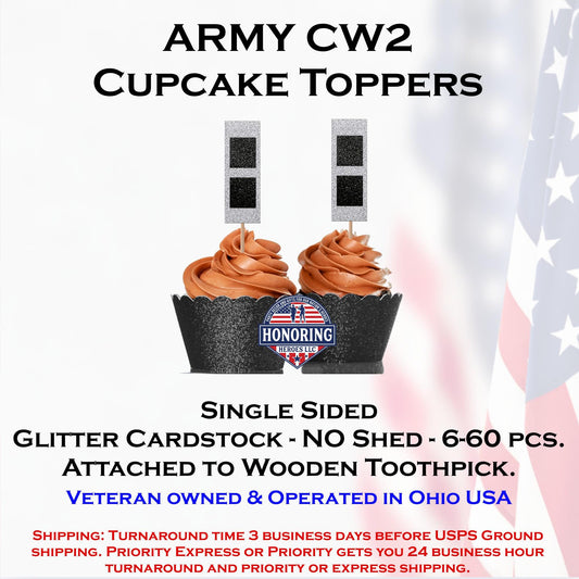 U.S. Army Chief Warrant Officer 2 (CWO2) Cupcake Toppers - Officially Licensed Promotion Decor- NO Shed Glitter Cardstock