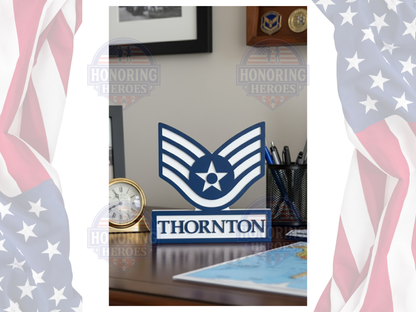 USAF Air Force Self Standing Enlisted Rank Name Plate