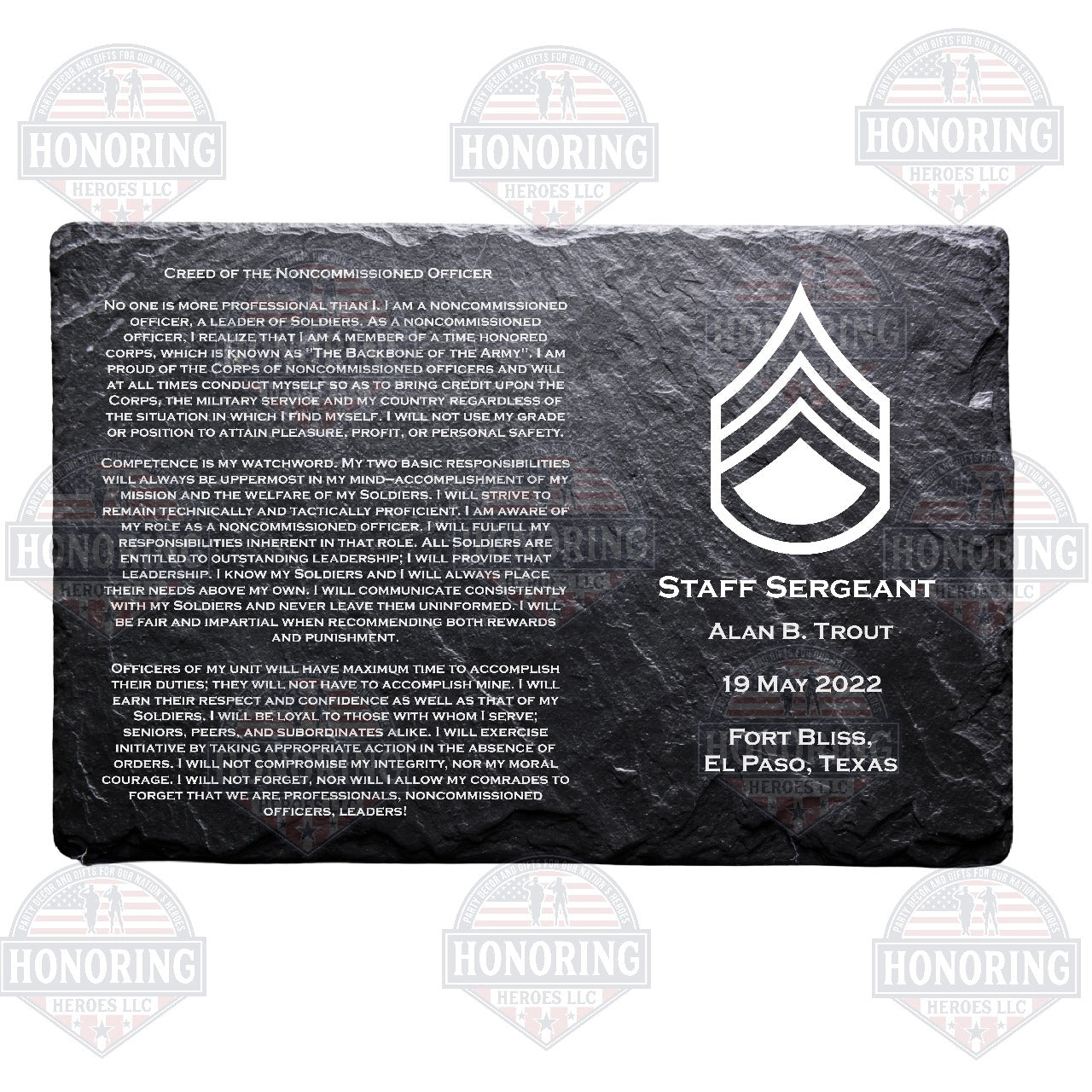 SSGT - ARMY Personalized NCO Creed Engraved Slate Plate