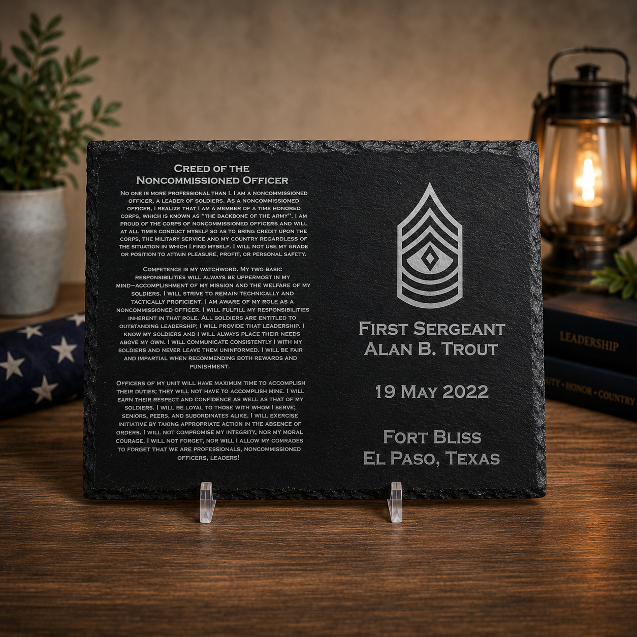 ARMY Personalized NCO Creed Engraved Slate Plate