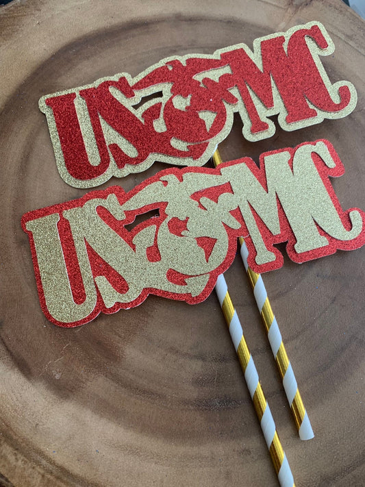 USMC Glitter Cake Topper: Marine Corp Celebration Decor NO SHED!