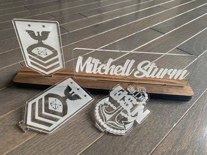 Navy Interchangable Name Plate and Rank. Perfect Addition to any NAVY Desk Space! NAVY Promotion Gift
