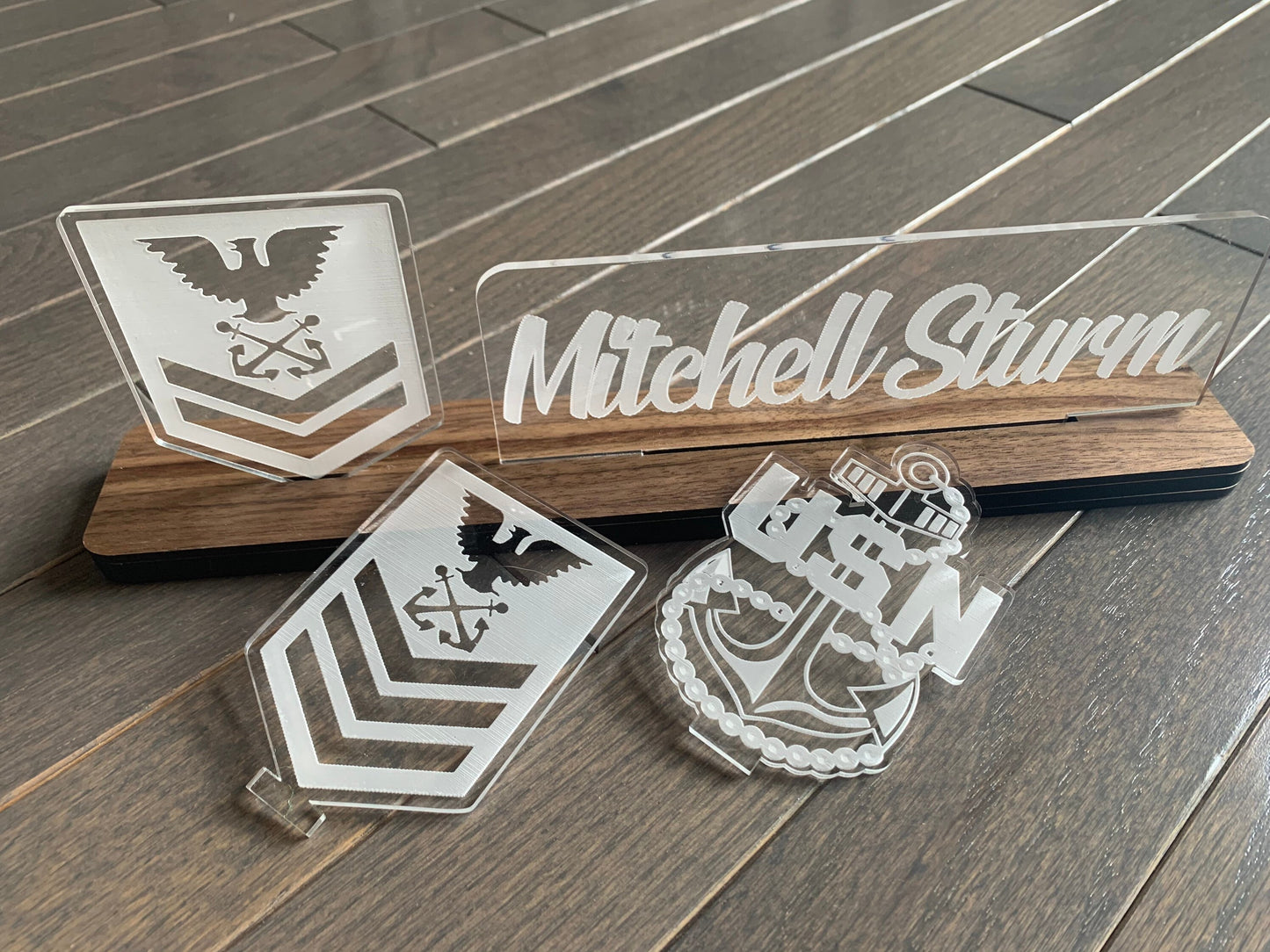 Navy Interchangable Name Plate and Rank. Perfect Addition to any NAVY Desk Space! NAVY Promotion Gift