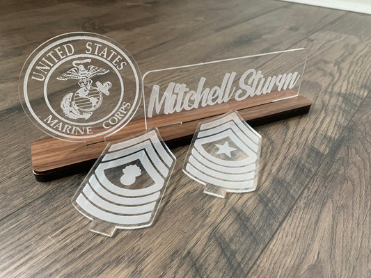 USMC Name Plate with Interchangeable Rank & Emblem