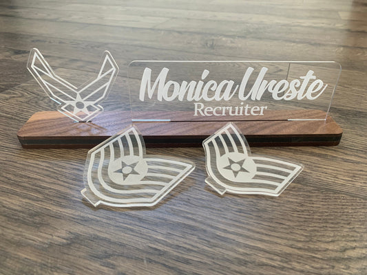 Air Force Name Plate with Interchangeable Rank, USAF Desk Decor NO SHED!