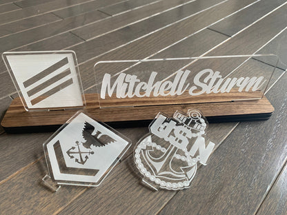 Navy Interchangable Name Plate and Rank. Perfect Addition to any NAVY Desk Space! NAVY Promotion Gift