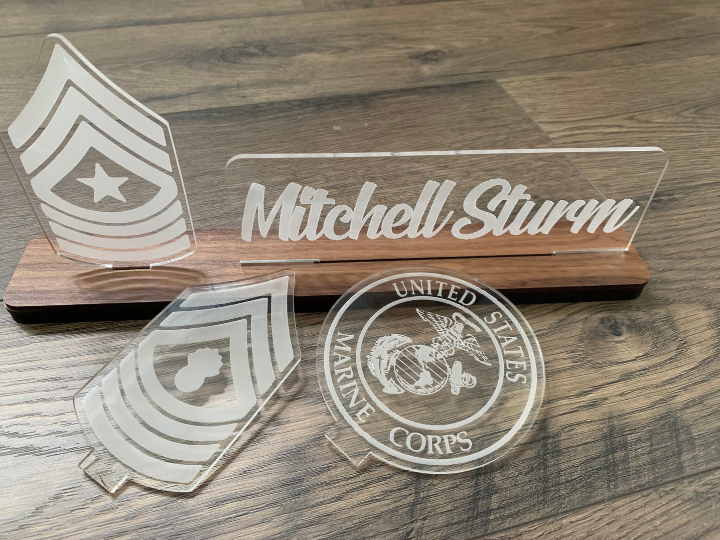 USMC Interchangable Name Plate and Rank. Perfect Addition to any Marine Desk Space! USMC Promotion Gift