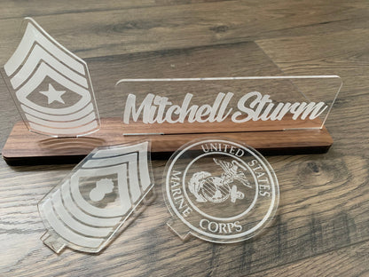 USMC Interchangable Name Plate and Rank. Perfect Addition to any Marine Desk Space! USMC Promotion Gift