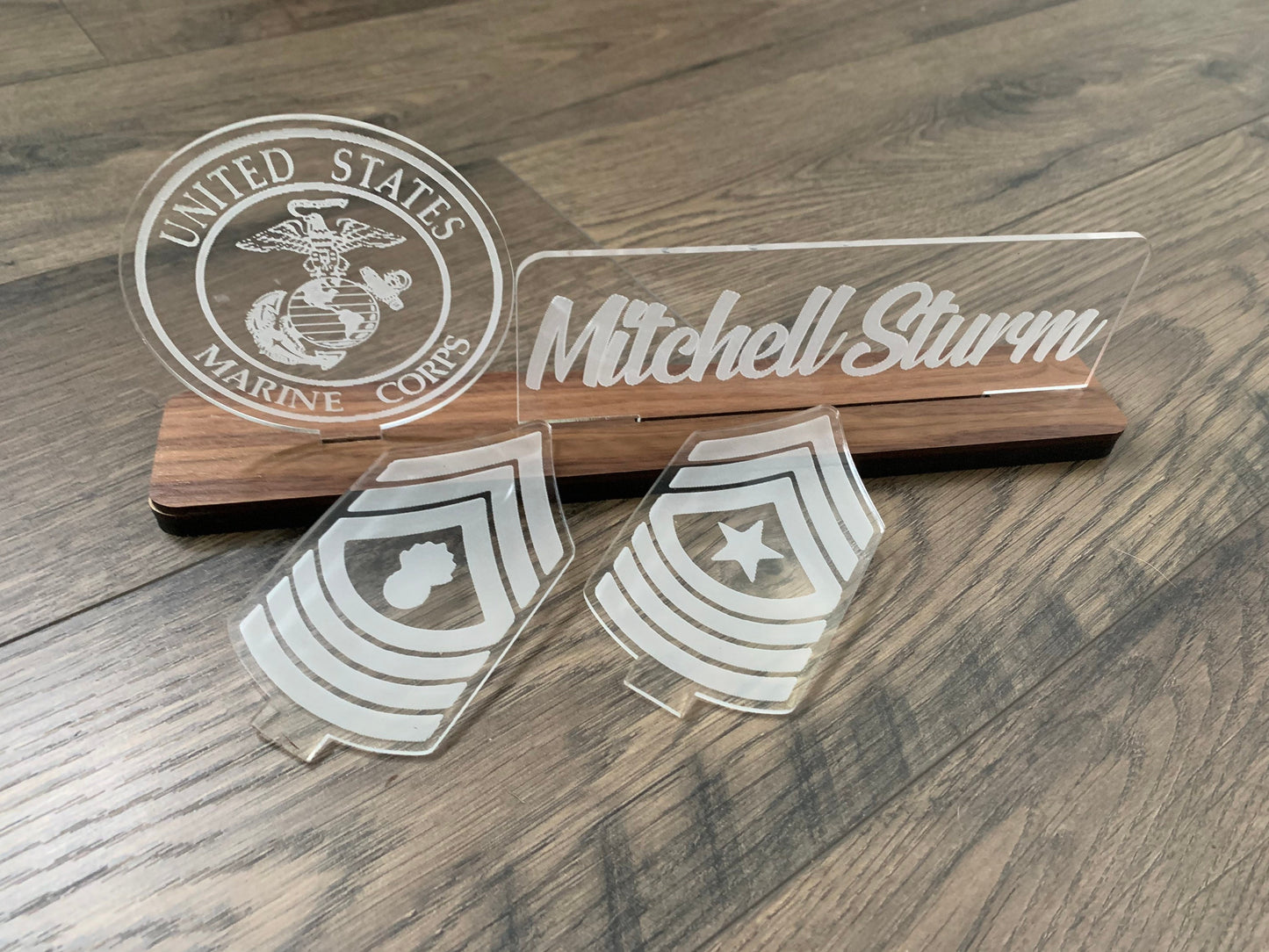 USMC Interchangable Name Plate and Rank. Perfect Addition to any Marine Desk Space! USMC Promotion Gift