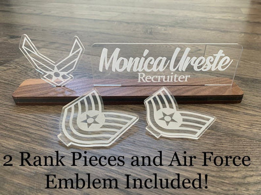 Air Force Interchangable Name Plate and Rank. Perfect Addition to any USAF Desk Space! Air Force Promotion Gift