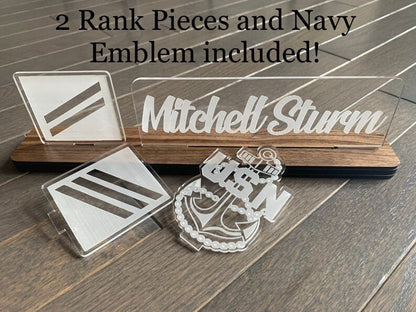 Navy Interchangable Name Plate and Rank. Perfect Addition to any NAVY Desk Space! NAVY Promotion Gift