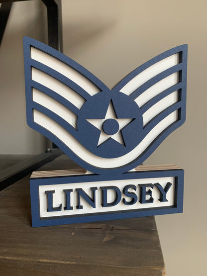 USAF Air Force Self Standing Enlisted Rank Name Plate