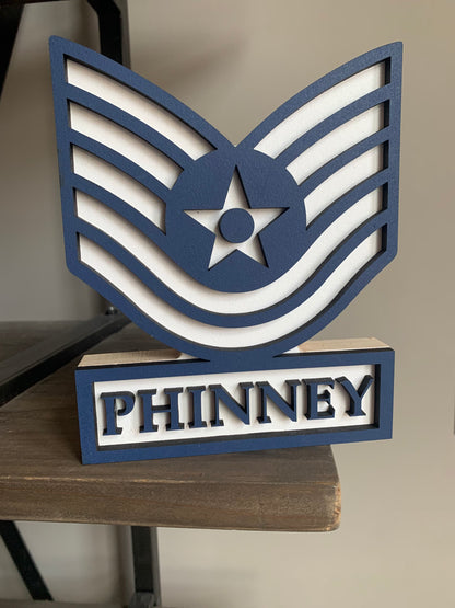 USAF Air Force Self Standing Enlisted Rank Name Plate