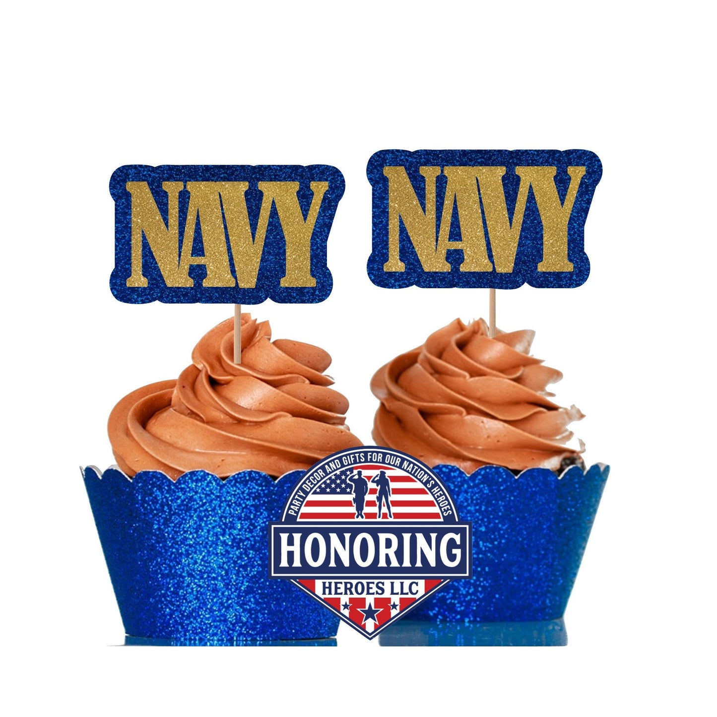 US Navy Glitter Cupcake Toppers NO SHED!