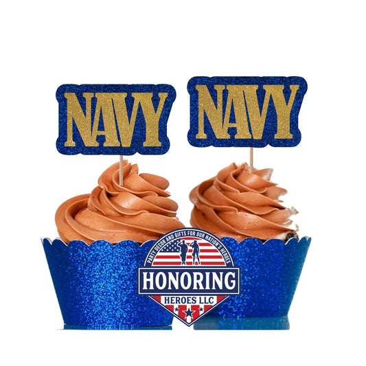 US Navy Glitter Cupcake Toppers NO SHED!