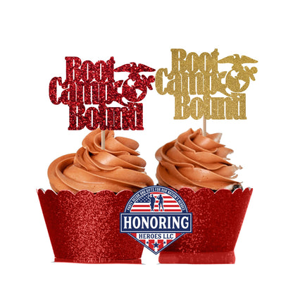 USMC Boot Camp Bound Glitter Cupcake Toppers, Military Graduation NO SHED!