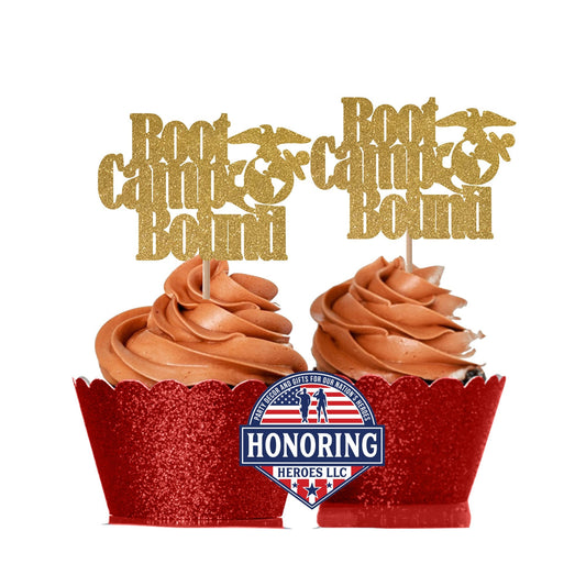 USMC Boot Camp Bound Glitter Cupcake Toppers, Military Graduation NO SHED!