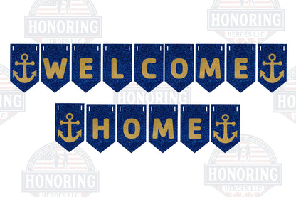 Navy Welcome Home Banner – Gold Anchor, USN Party Decor NO SHED!
