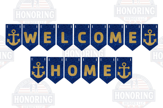Navy Welcome Home Banner – Gold Anchor, USN Party Decor NO SHED!