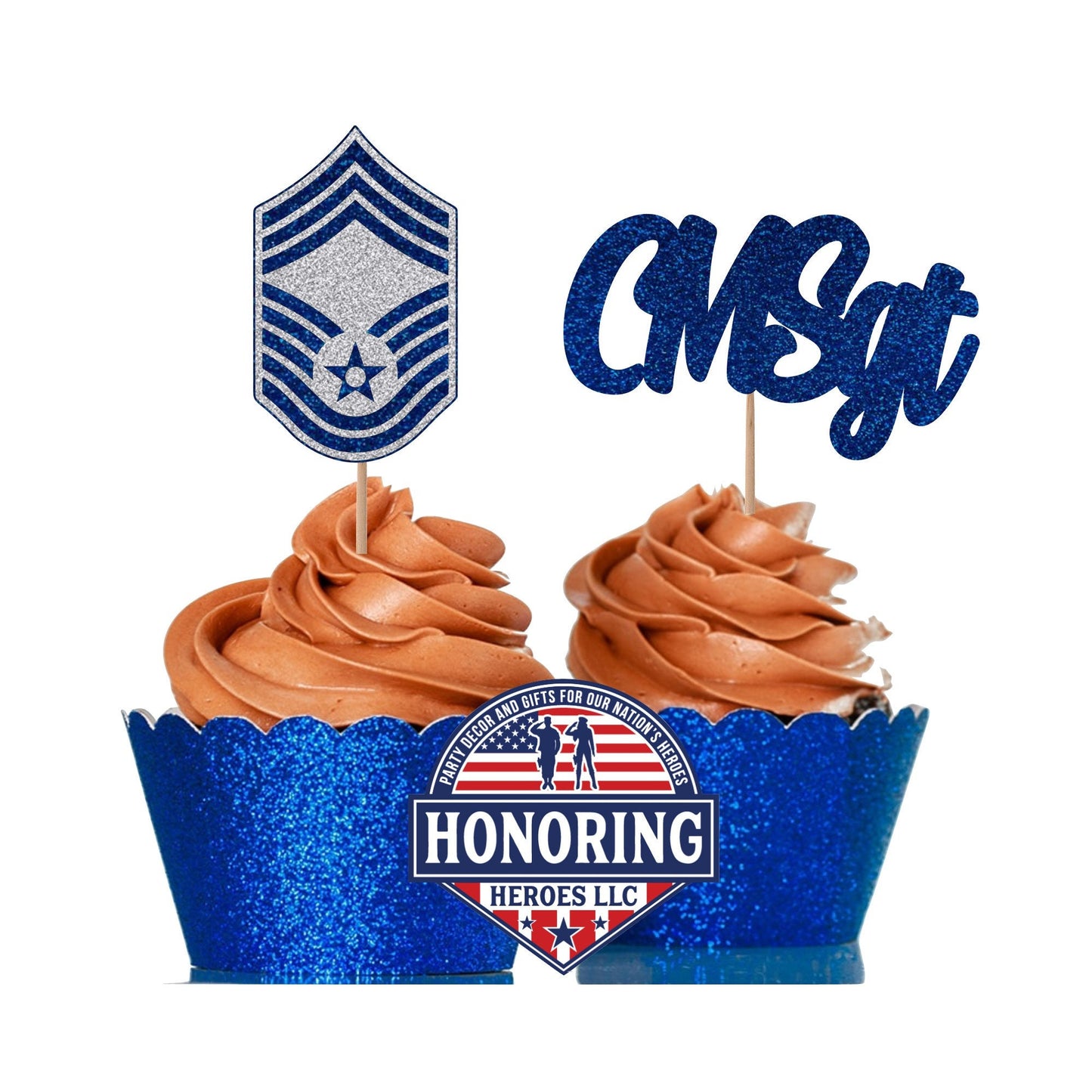 Air Force Enlisted Rank Emblem and Text Cupcake Toppers