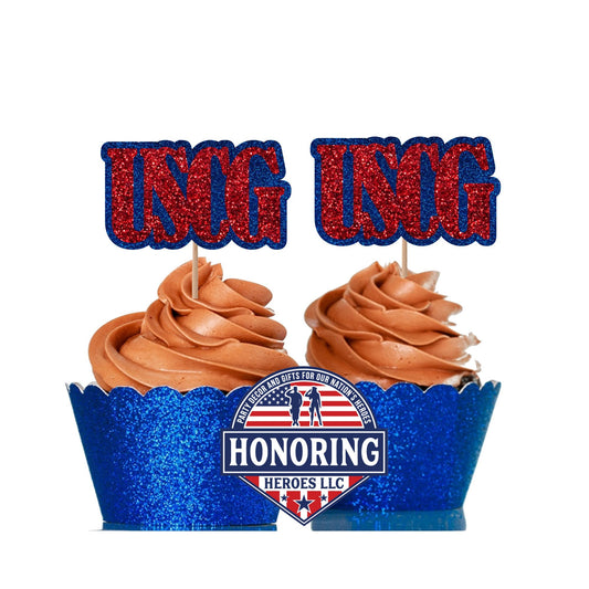 USCG Glitter Cupcake Toppers - Coast Guard Party Decorations NO SHED!