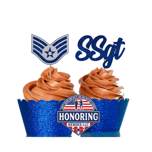 Air Force Enlisted Rank Emblem and Text Cupcake Toppers