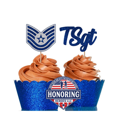 Air Force Enlisted Rank Emblem and Text Cupcake Toppers