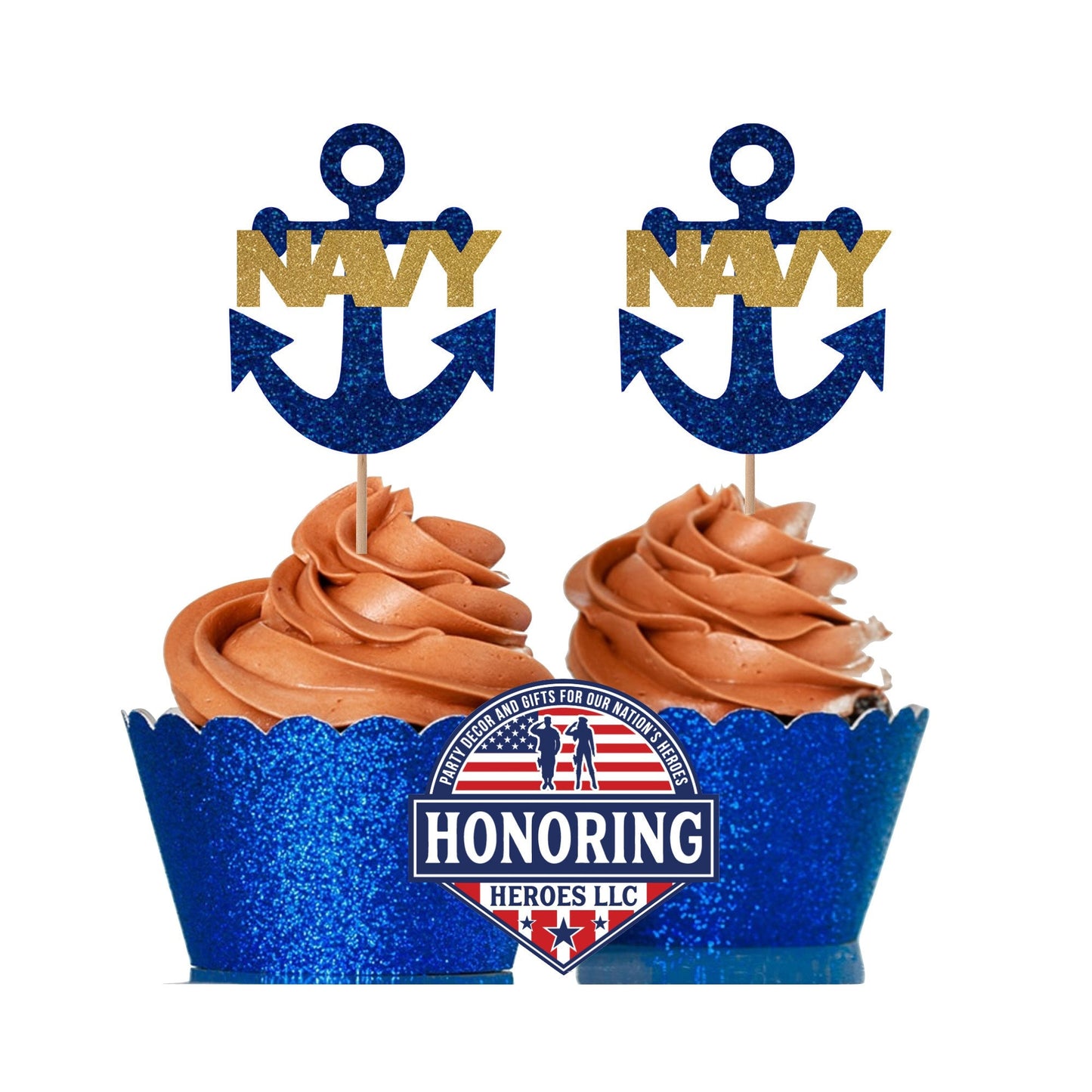 Navy Anchor Glitter Cupcake Toppers, USN Retirement Party NO SHED!