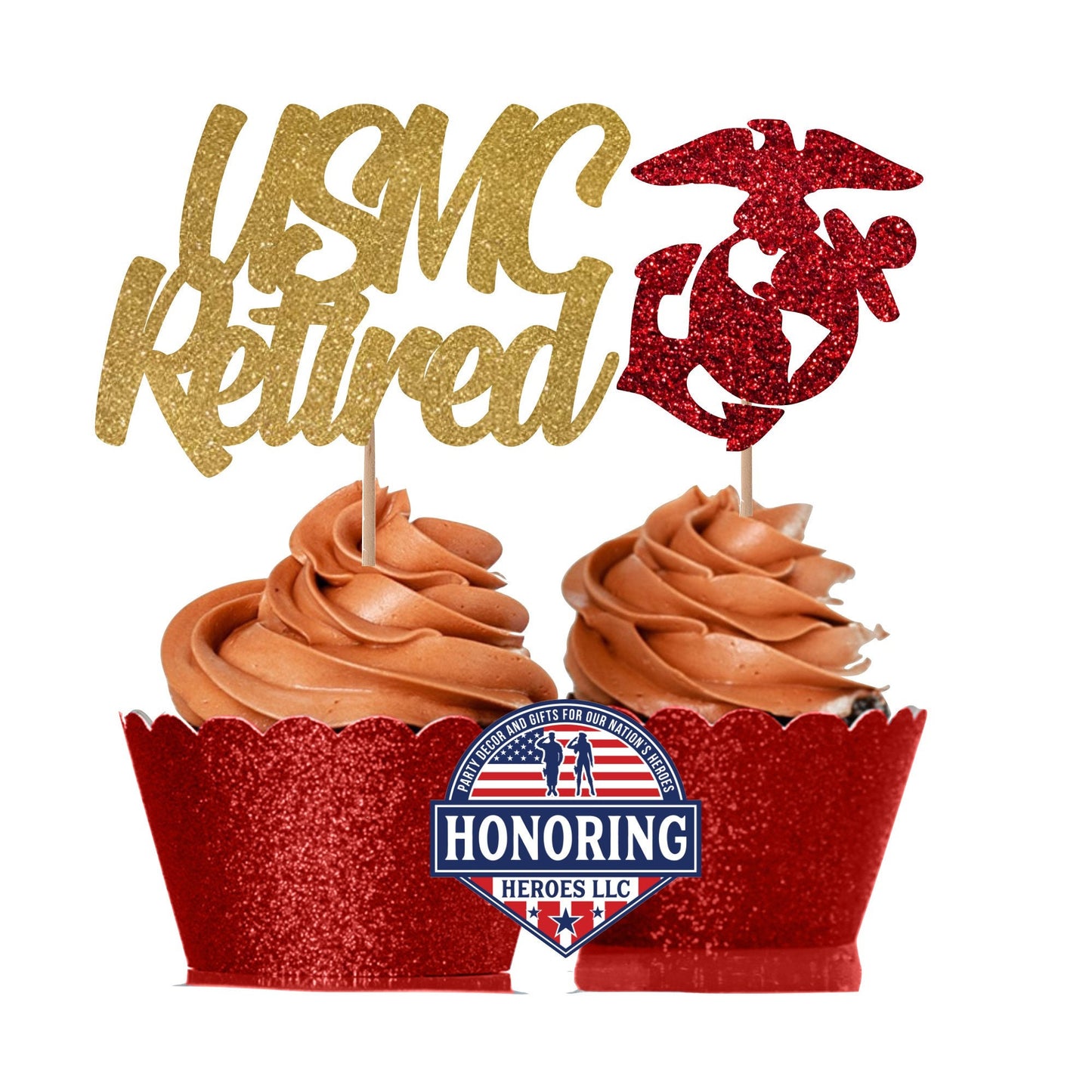 USMC Retired and Emblem Cupcake Toppers