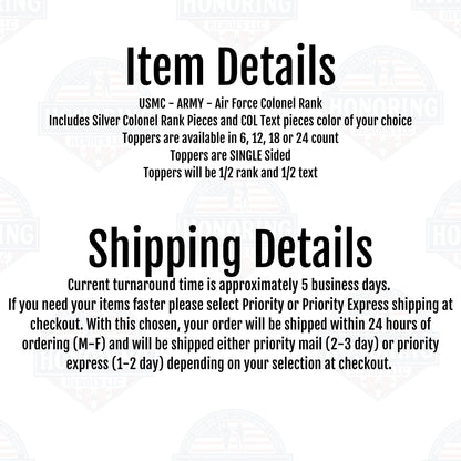 Colonel Emblem and Text Cupcake Toppers