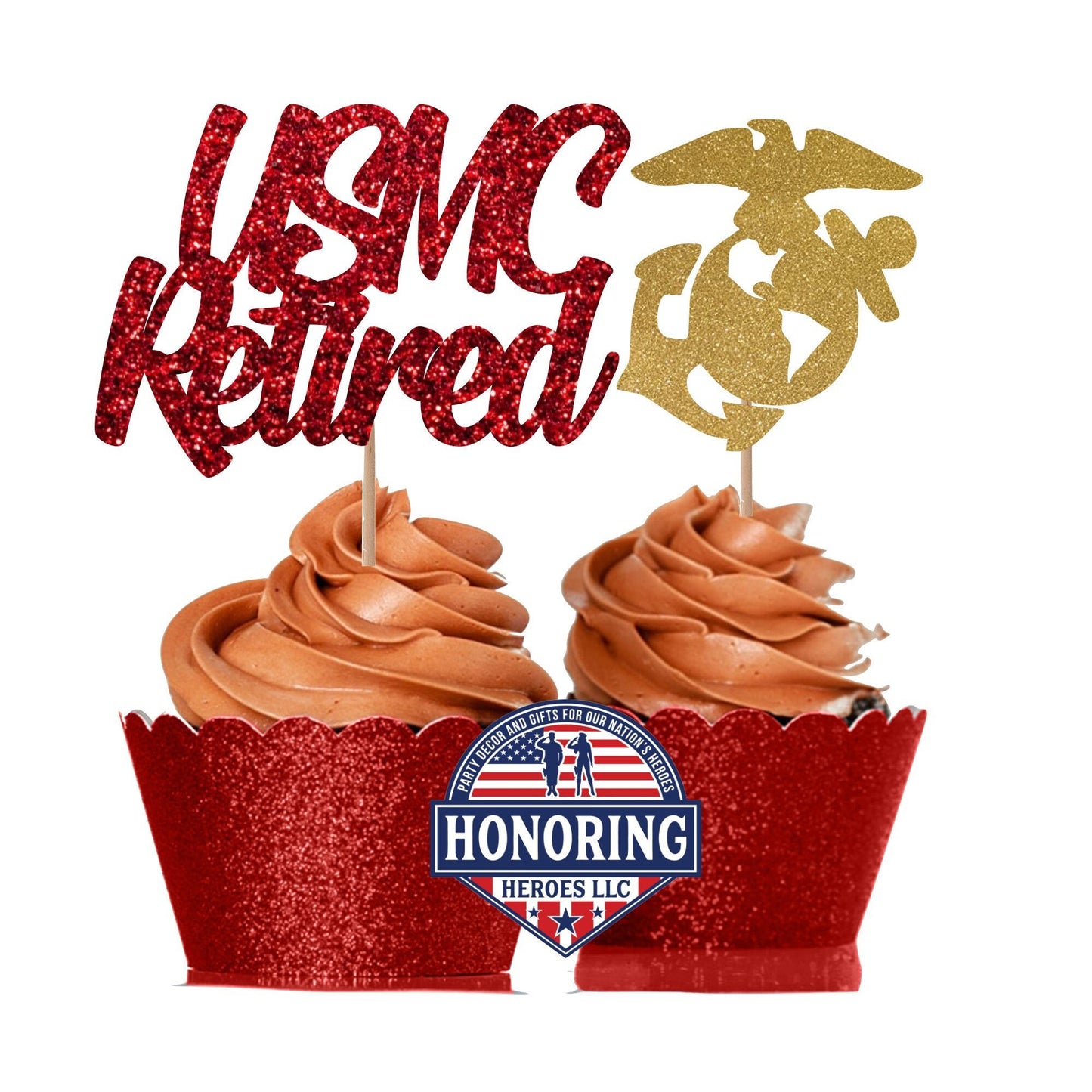 USMC Retired and Emblem Cupcake Toppers