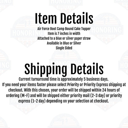 USAF Bootcamp Bound Cake Topper. Air Force Bootcamp Bound Cake Topper 7 Inches Wide