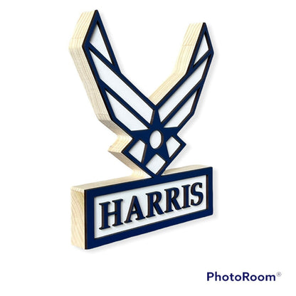 Air Force Emblem Standing Name Plate - Add Last Name, MOM, DAD, SISTER, Retired, Etc!