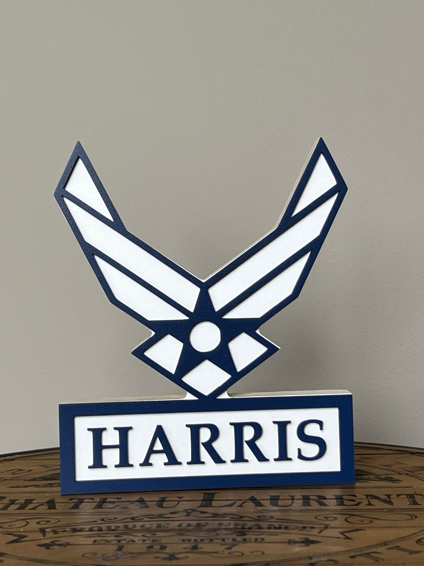 Air Force Emblem Standing Name Plate - Add Last Name, MOM, DAD, SISTER, Retired, Etc!