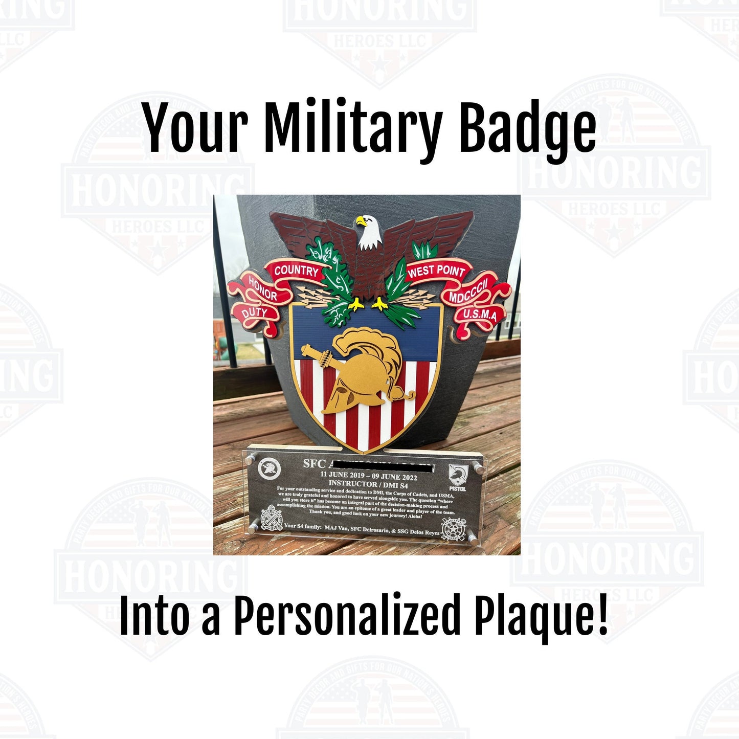 Custom Military Badge Plaque with Engravings - Your Military Emblem into a Personalized Plaque - Perfect Gift for ANY Military Personnel.