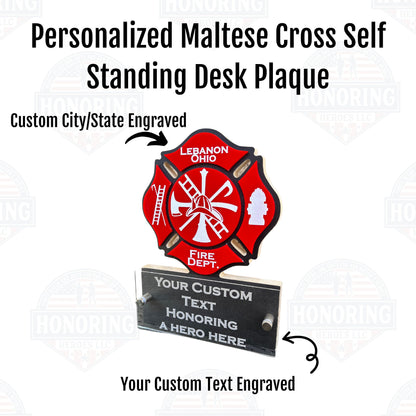 Personalized Maltese Cross Fire Fighter Desk Plaque