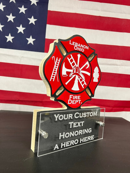 Personalized Maltese Cross Fire Fighter Desk Plaque