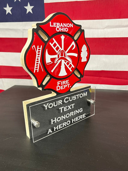 Personalized Maltese Cross Fire Fighter Desk Plaque