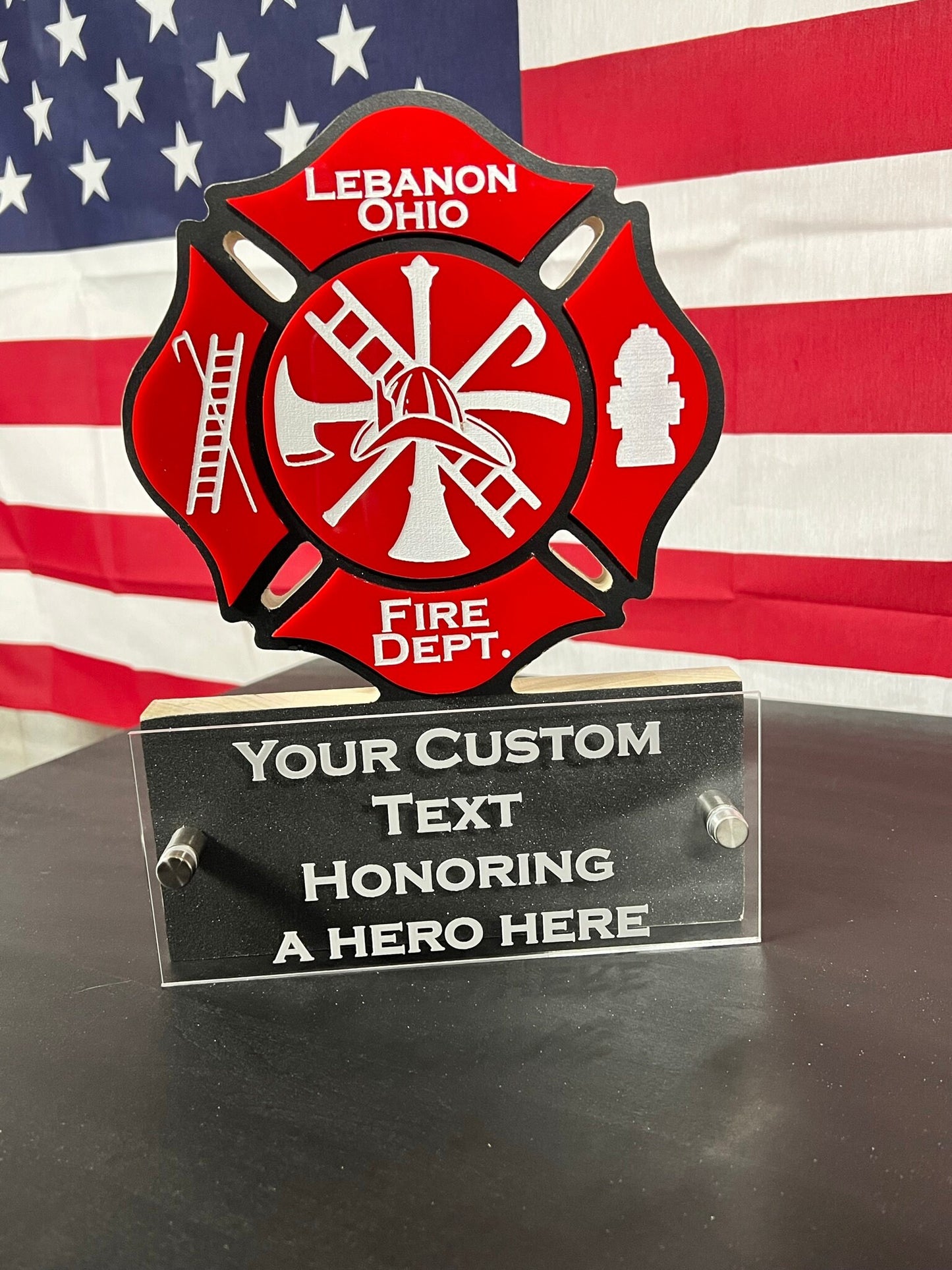 Personalized Maltese Cross Fire Fighter Desk Plaque