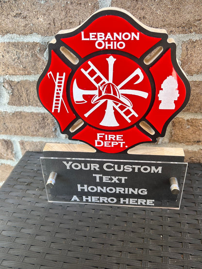 Personalized Maltese Cross Fire Fighter Desk Plaque
