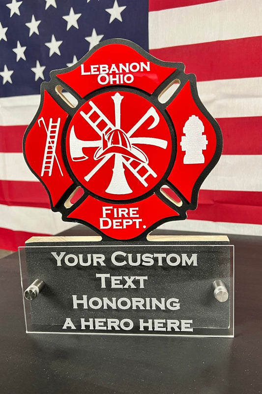 Personalized Maltese Cross Fire Fighter Desk Plaque