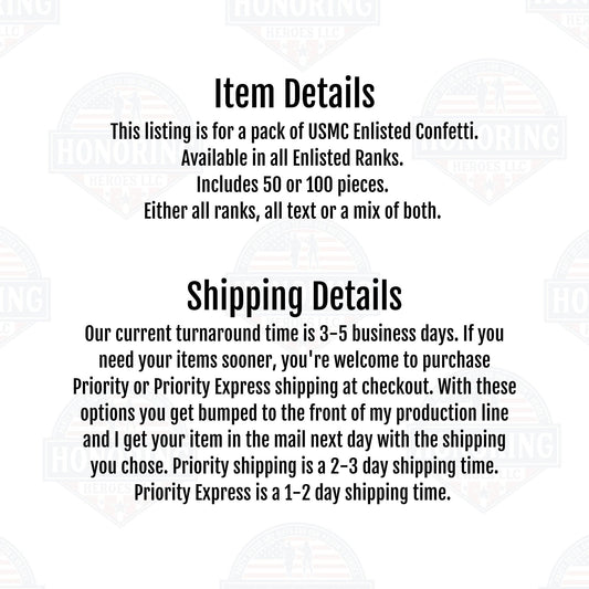 USMC Enlisted Rank Glitter Confetti - Marine Corps Promotion Decor NO SHED!