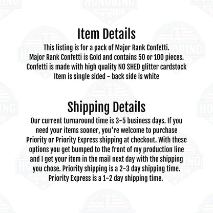 Military Rank Confetti - Gold Glitter Major/Lieutenant Commander Emblems NO SHED!