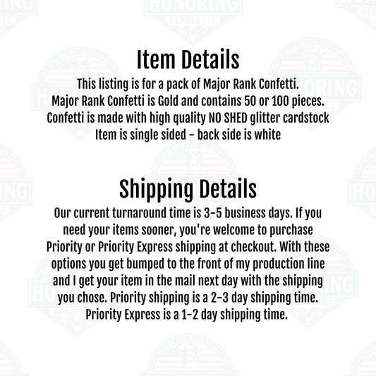 Military Rank Confetti - Gold Glitter Major/Lieutenant Commander Emblems NO SHED!