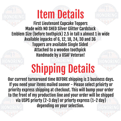 Military First Lieutenant - Lieutenant Junior Grade Cupcake Toppers. Perfect for All Branches - 1Lt, 1st Lt, LTJG, 1LT