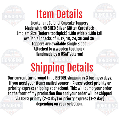 Military Lieutenant Colonel - Commander Cupcake Toppers. Perfect for All Military Branches - Lt Col, LTC, CDR.