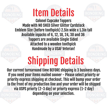 Military Colonel - Captain Cupcake Toppers. Perfect for All Military Branches - Col, Capt, Party Decorations for Promoting or Retiring